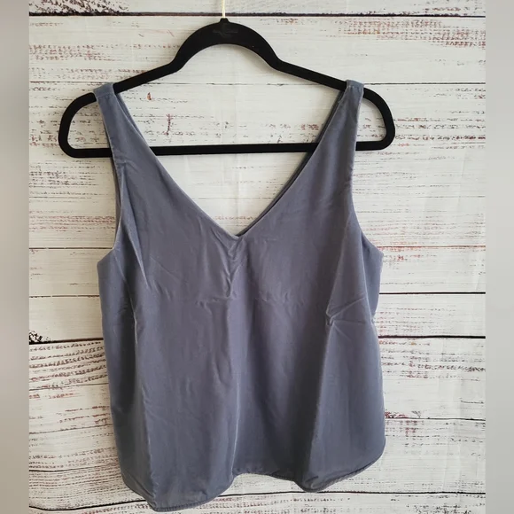 LOFT L Velvet Double V Shell Sliver Gray - Picture 2 of 3